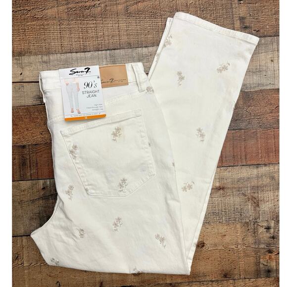 Seven 7 90s Straight Leg Jeans White Floral Print Size 12 NWT - Picture 1 of 9